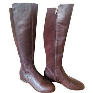 Nine West Leather & Fabric Flat Long Boots – Size 8.5 – Brown – Great Condition